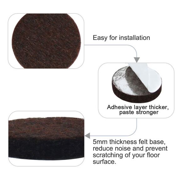 1" Self-stick Round Non-slip Felt Pads Floors Protect Brown 50 Pack - Picture 5 of 6